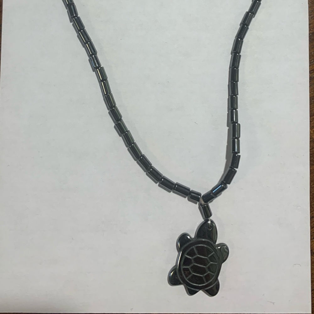 Brand New 16” Hematite Necklace w/ Turtle Pendant